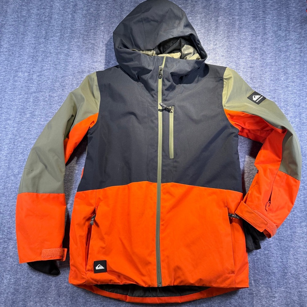 Quiksilver Boys Ambition Ski Snowboard Jacket Orange Green Navy 15K Large 14